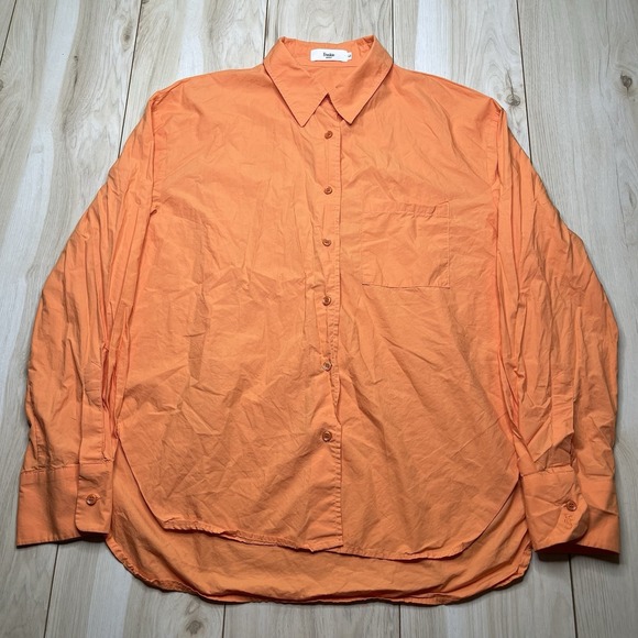 FRANKIE SHOP Lui Organic Cotton Button Up Shirt Womens Size Large Coral Orange - Picture 2 of 12
